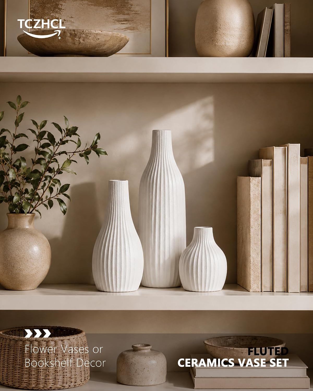 Minimal White Nordic Ceramic Vase Set Three