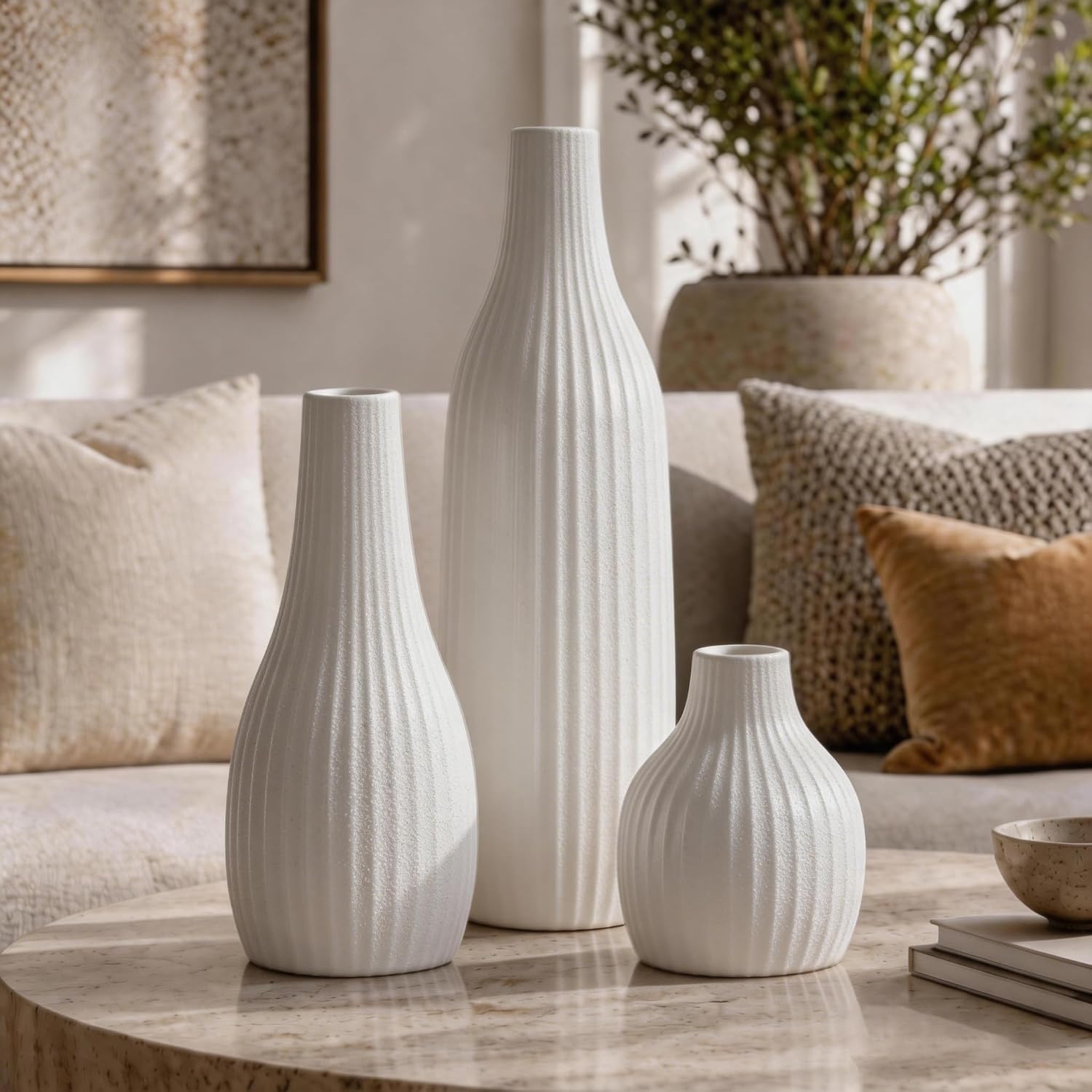 Minimal White Nordic Ceramic Vase Set Three