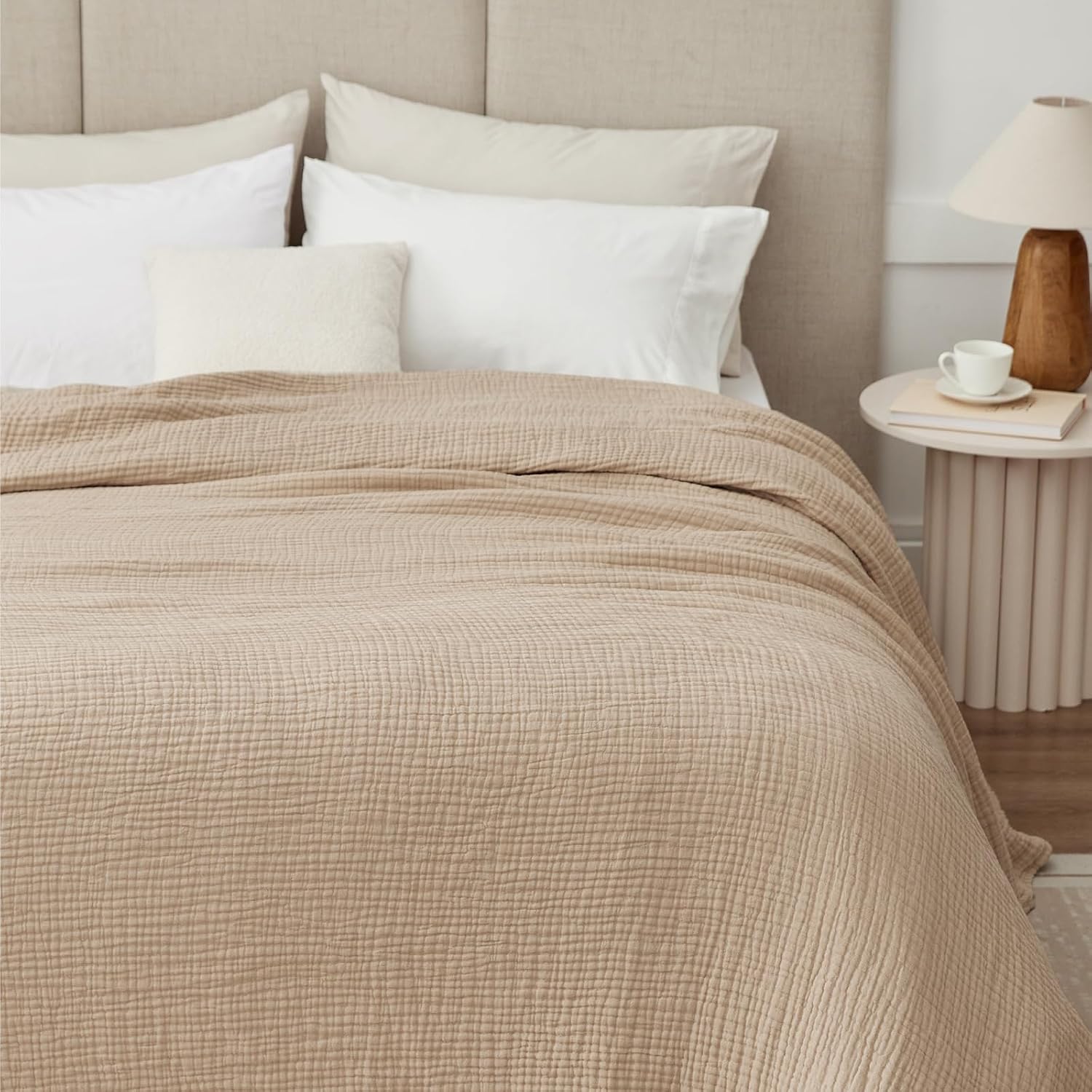 Beige 6 Layer Muslin Cotton Cooling Throw Blanket