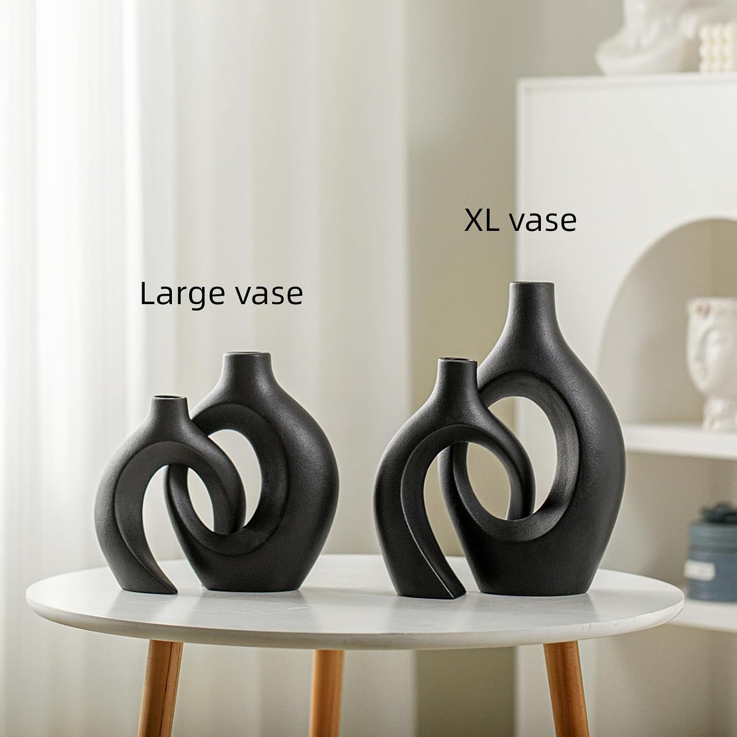 Matte Black Hollow Nordic Ceramic Vase Set Two