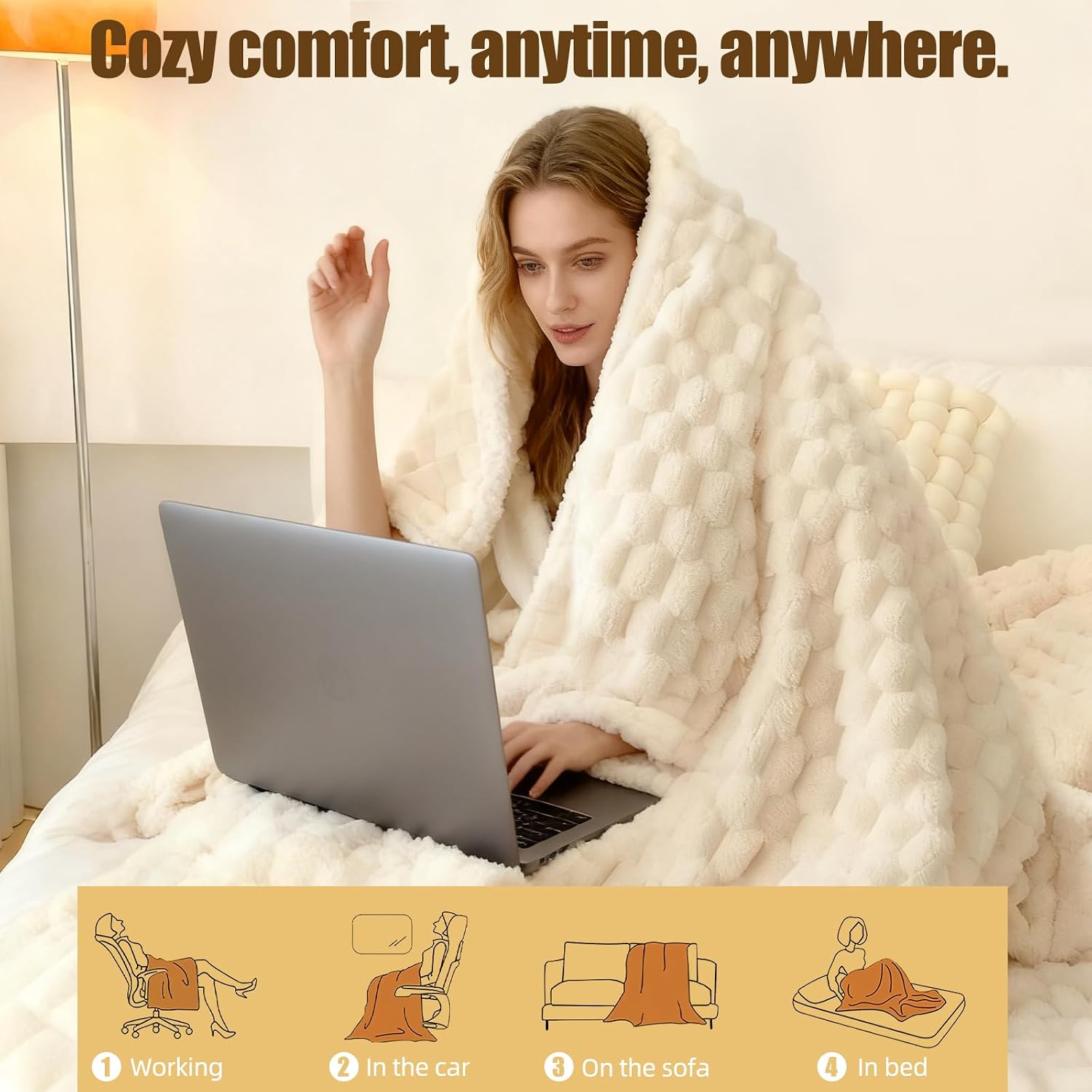Faux Fur Heated Throw Timer Auto Shut Off Blanket
