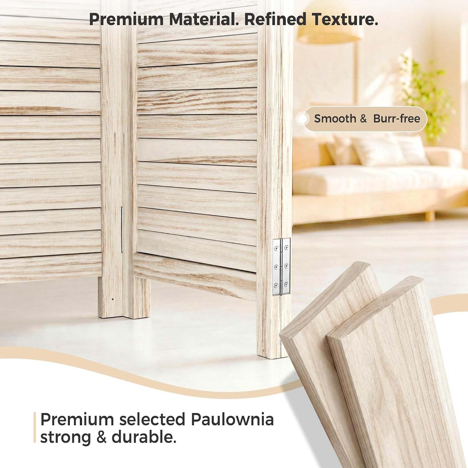 White 6 Panel Wood Wheeled Privacy Room Divider