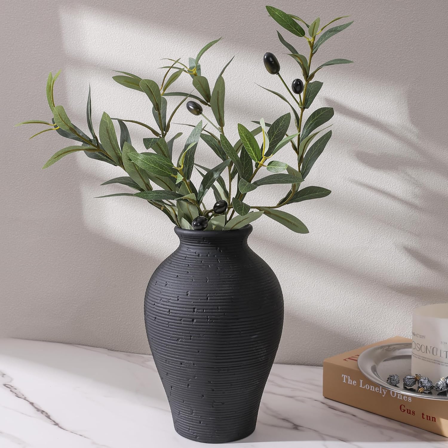 Black Rustic Farmhouse Ceramic Flower Vase