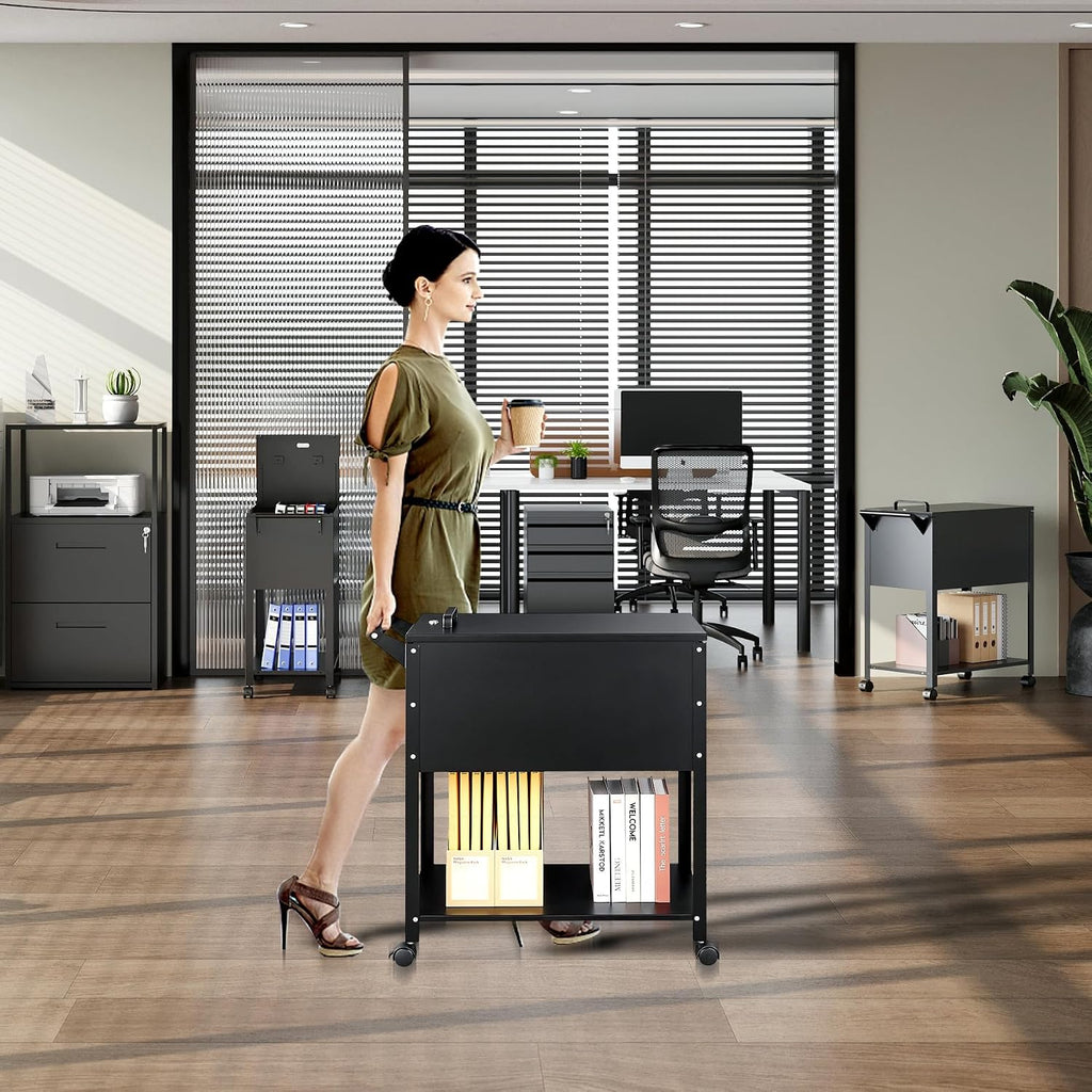 Locked Rolling File Cart Office Document Storage Organizer