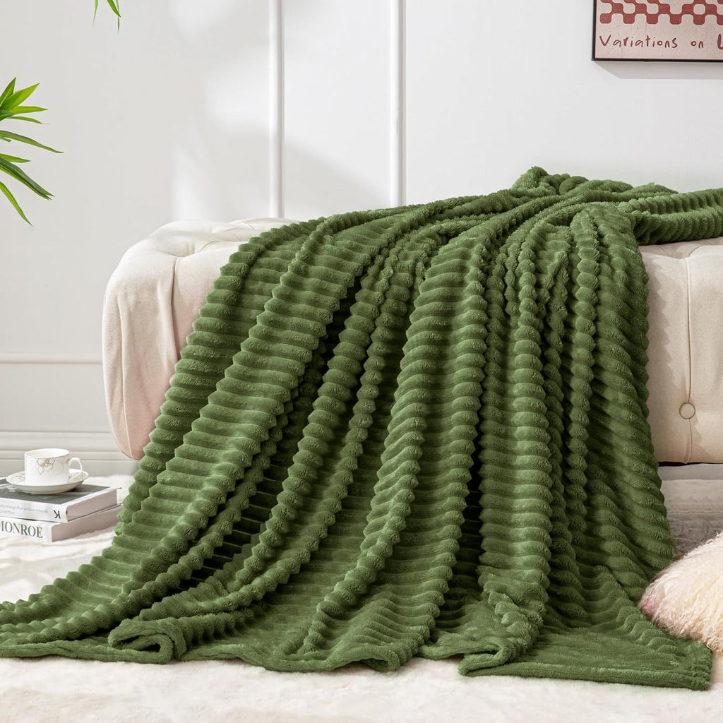 Ribbed Moss Fleece Twin Size Cozy Bed Blanket