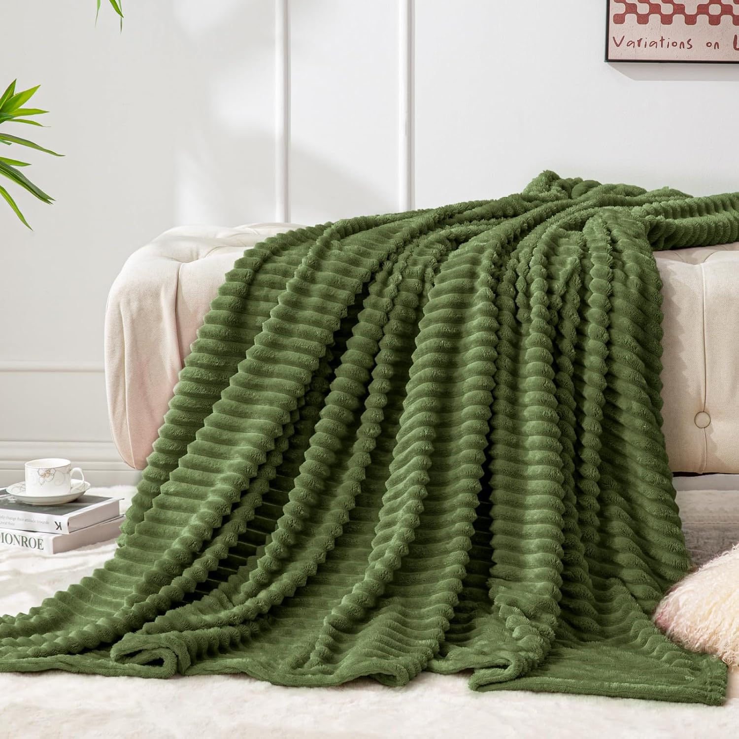 Ribbed Moss Fleece Twin Size Cozy Bed Blanket