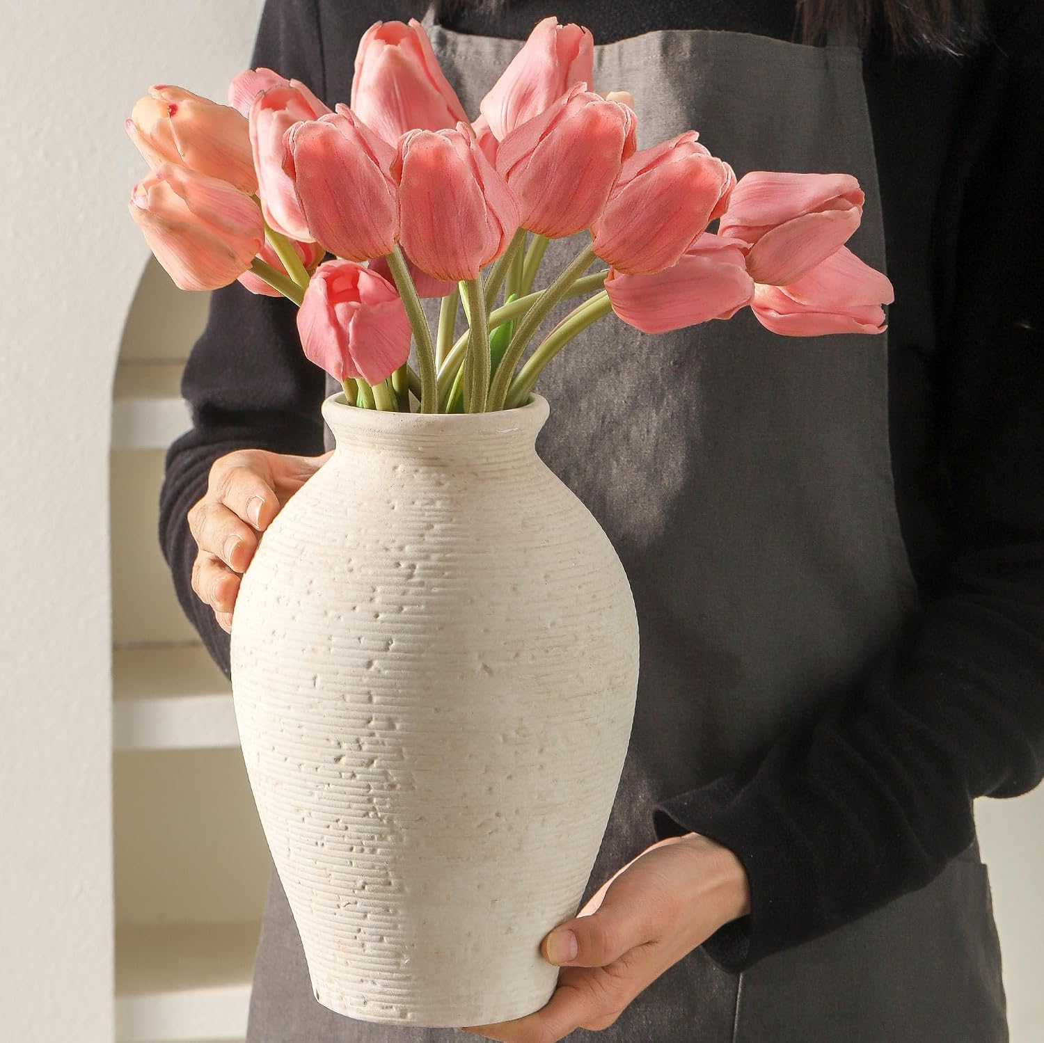 Large Rustic Farmhouse Ceramic Decor Vase