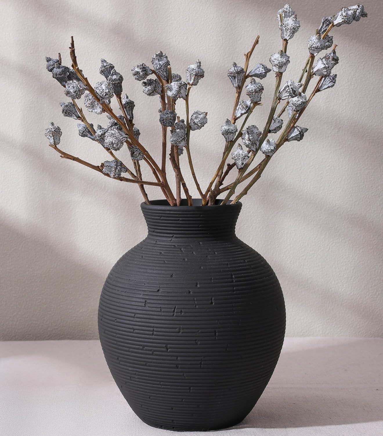 Black Retro Farmhouse Ceramic Flower Vase