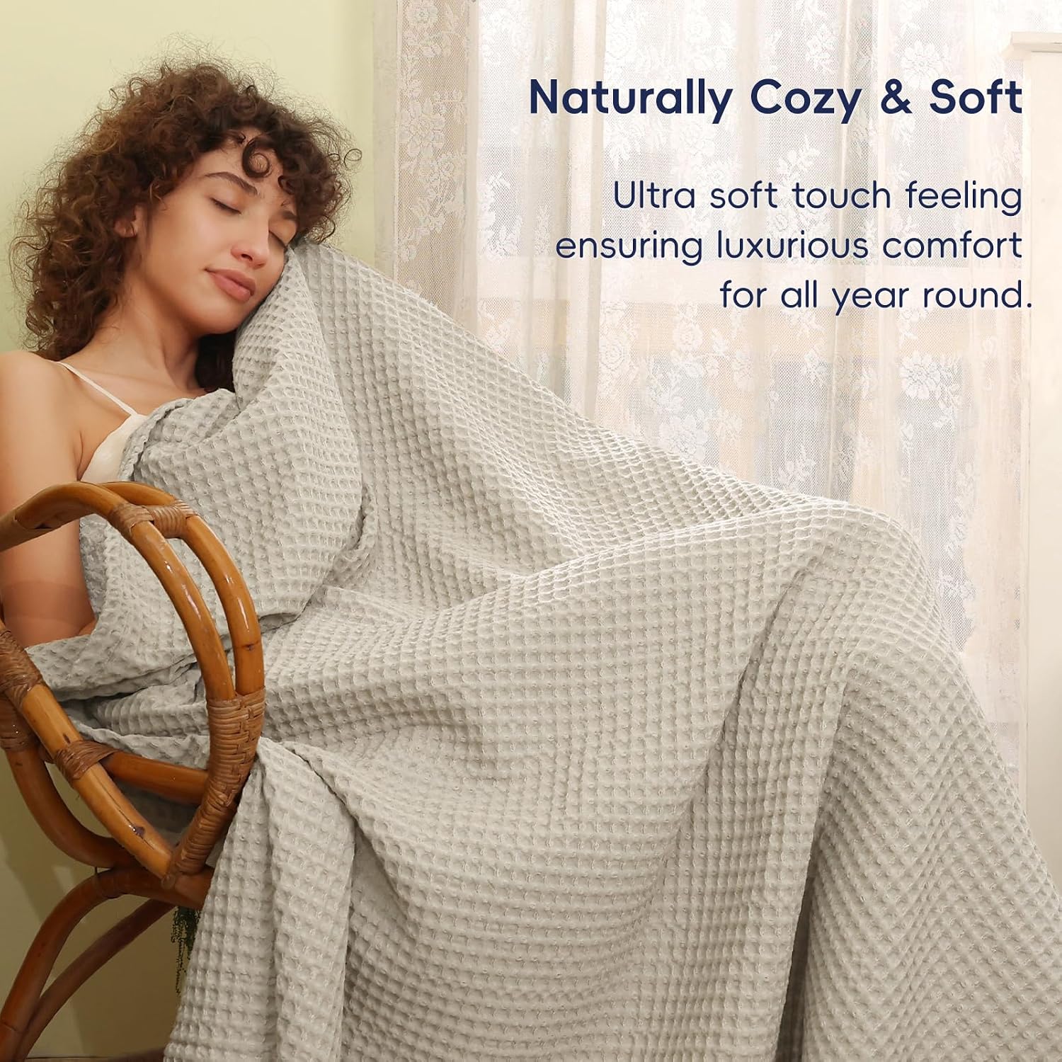 Khaki Waffle Weave Cooling Summer Throw Blanket