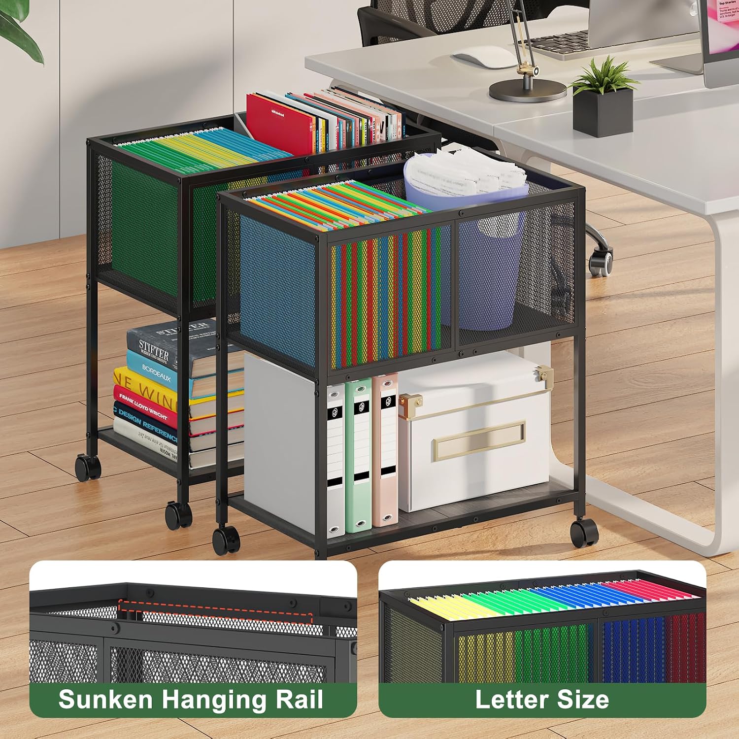 Black Metal Rolling File Cart Letter Size Organizer