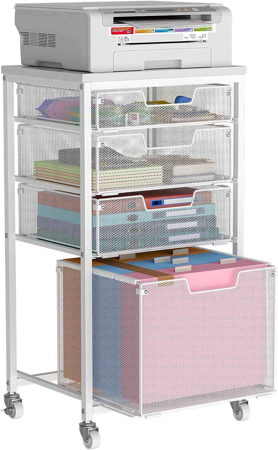 White 4 Drawer Rolling File Cart Desk Storage Organizer