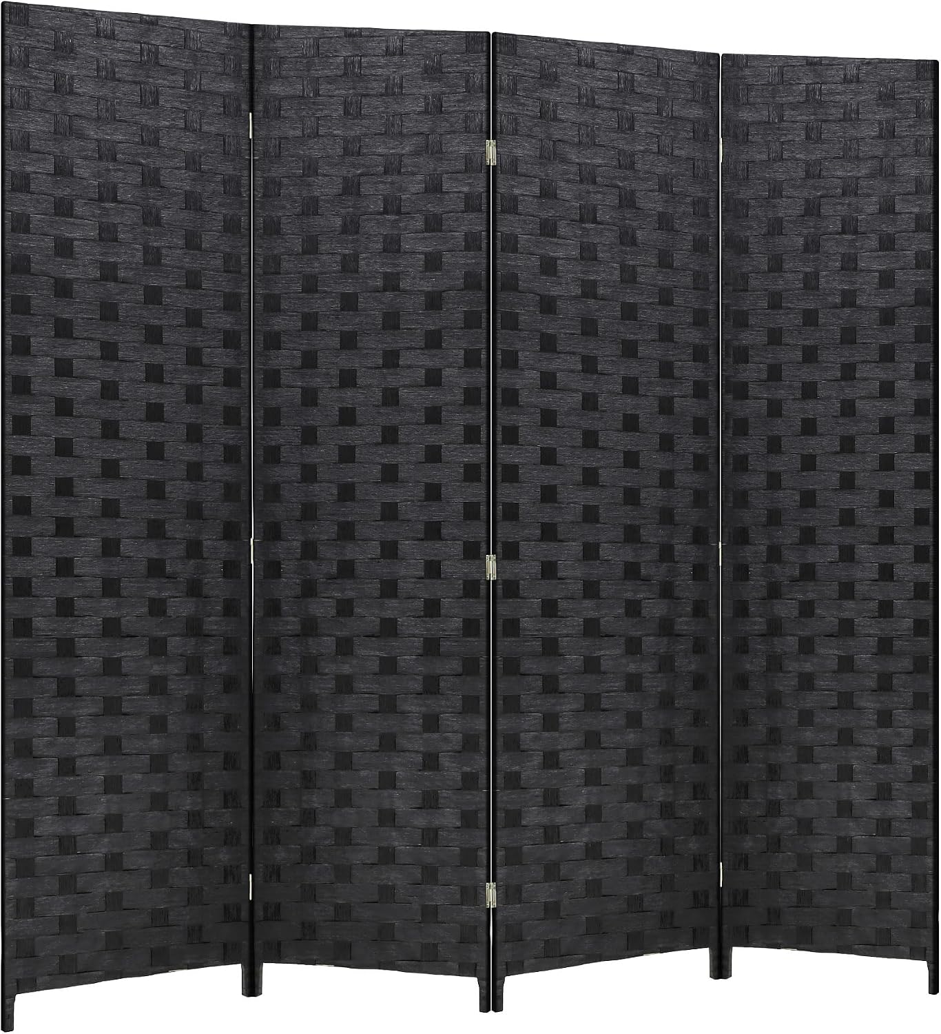 Black 4 Panel Woven Wood Folding Room Divider