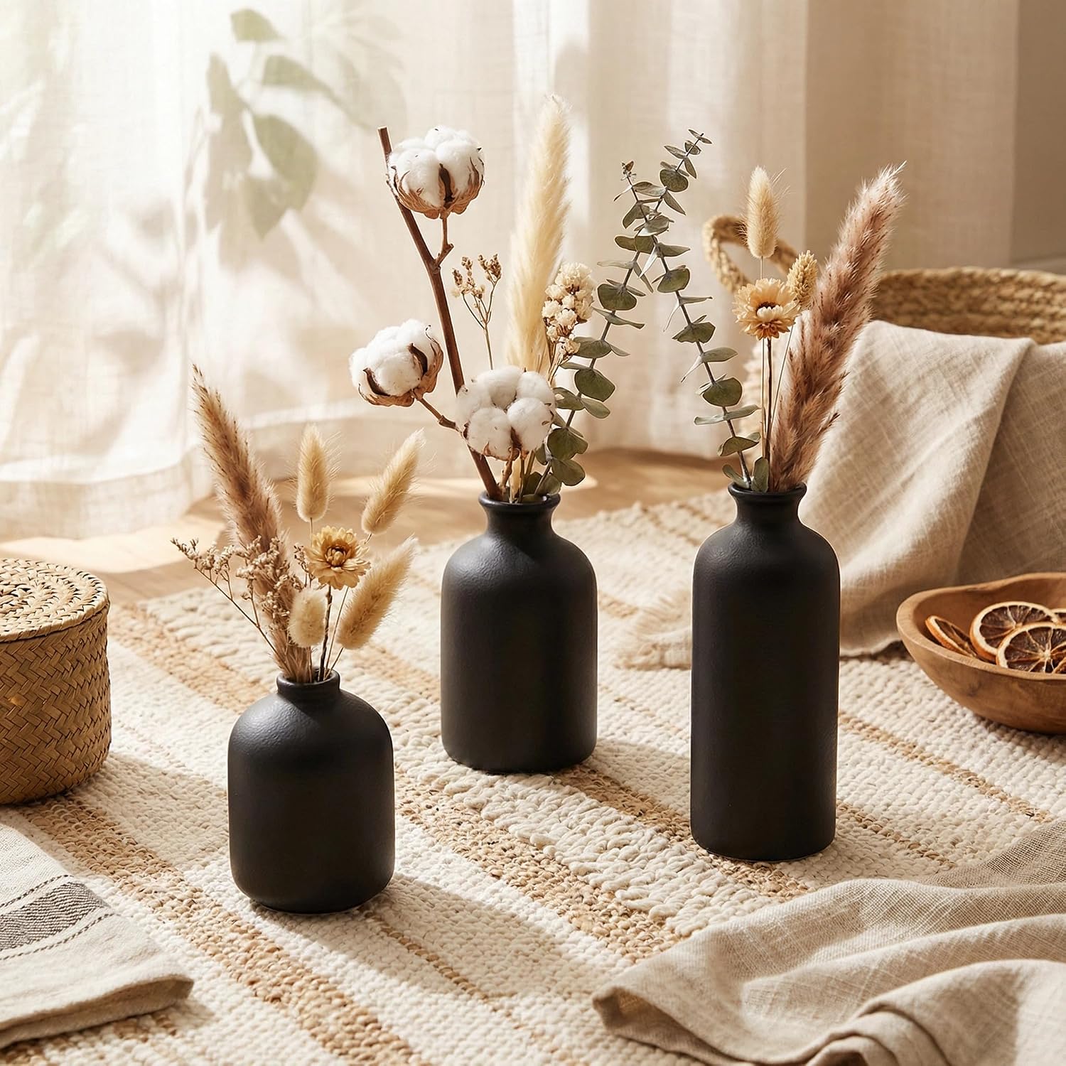 Distressed Boho Ceramic Vase Set of Three