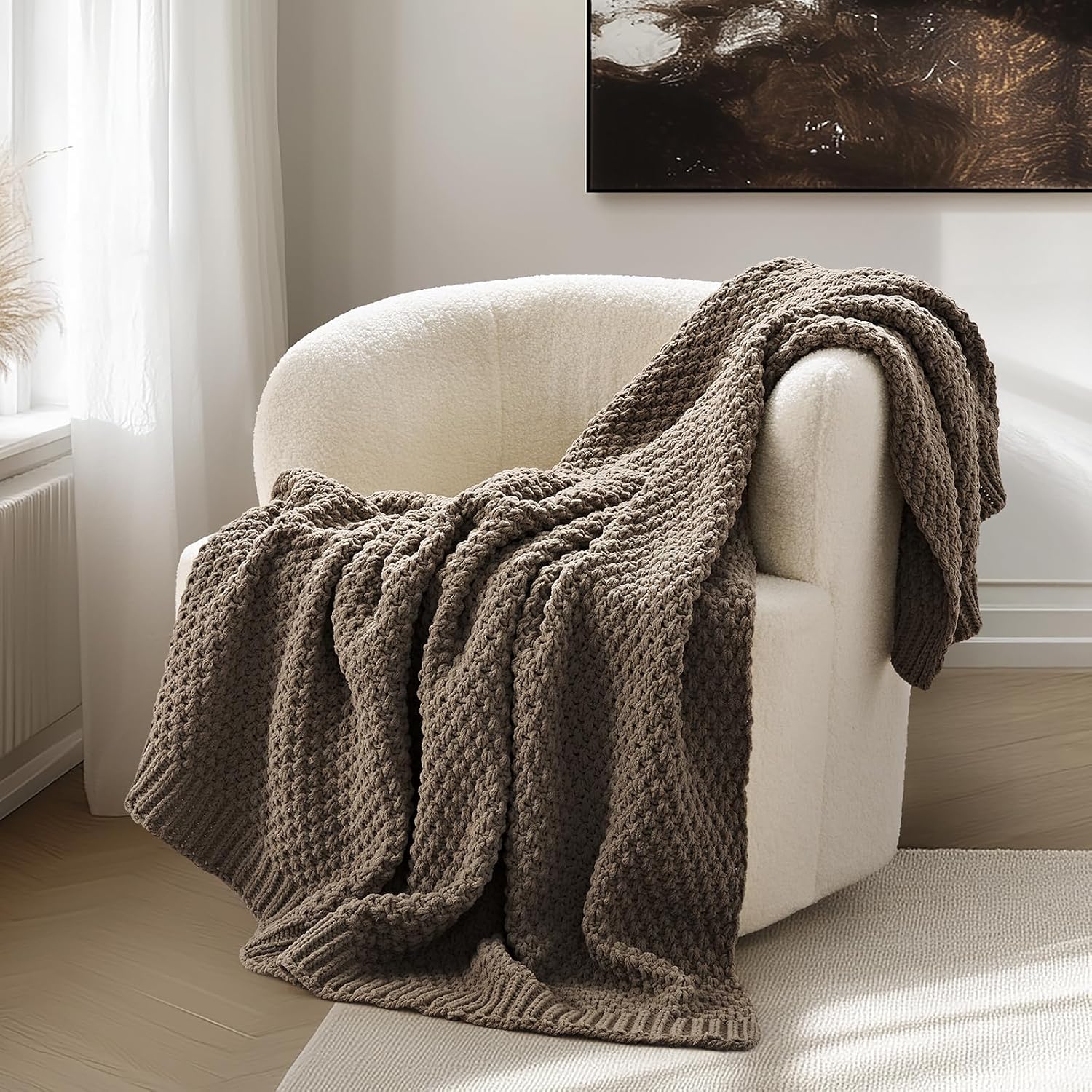 Brown Chunky Chenille Knit All Season Throw Blanket