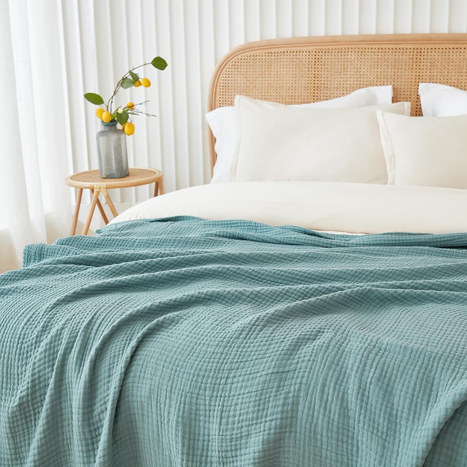 Teal 4 Layer Muslin Cotton All Season Throw Blanket