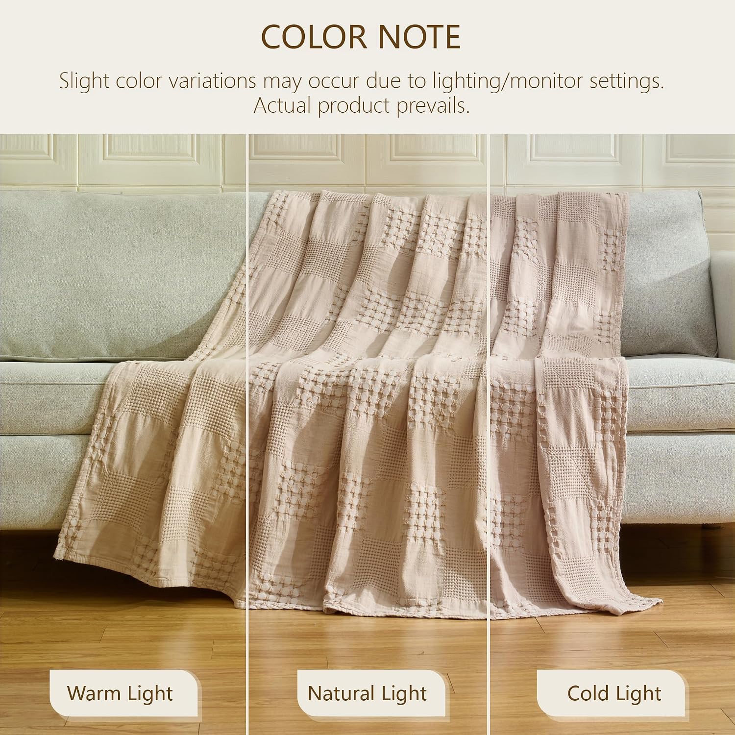 Khaki Check Waffle Cotton Farmhouse Throw Blanket