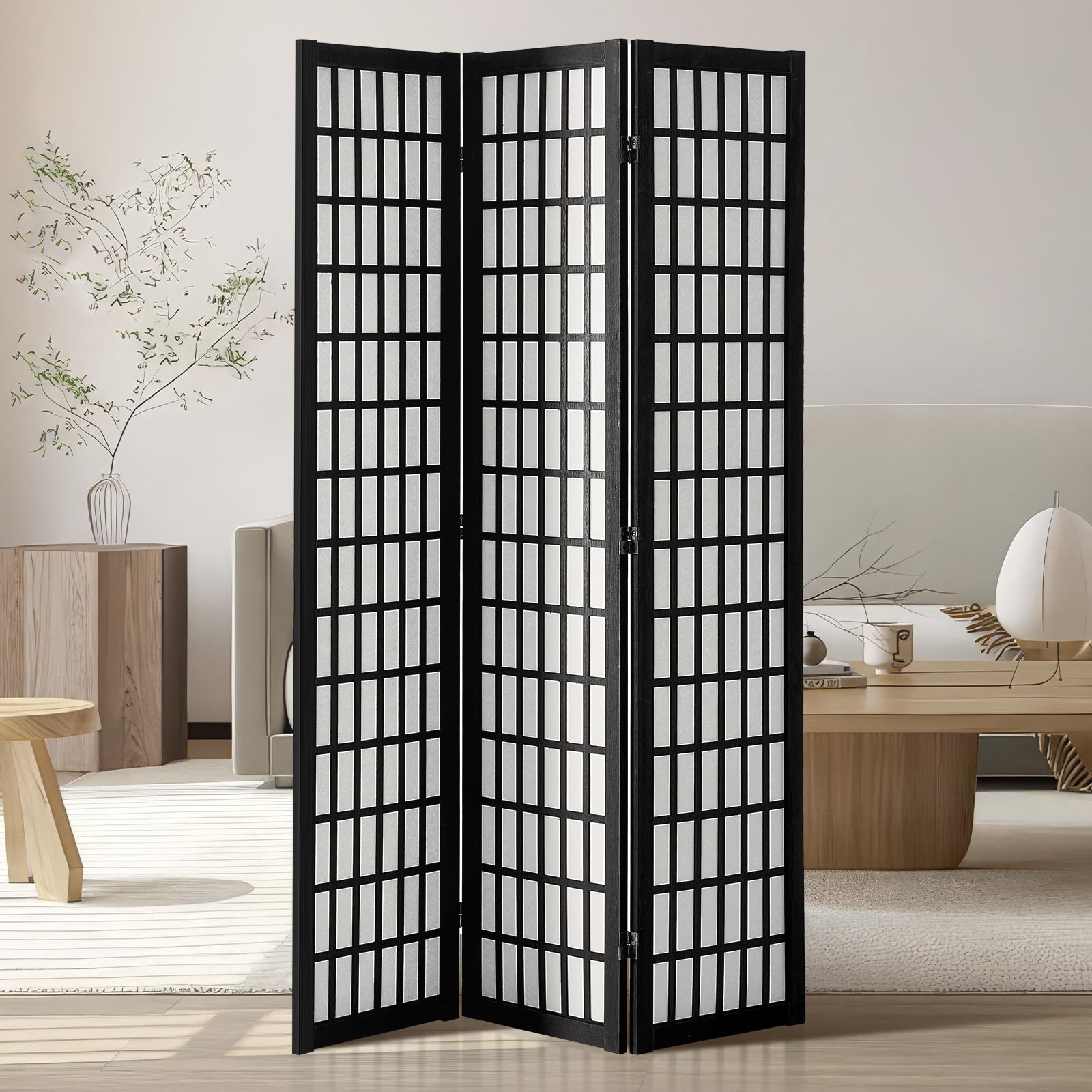 Natural 6 Panel Japanese Wood Folding Room Divider