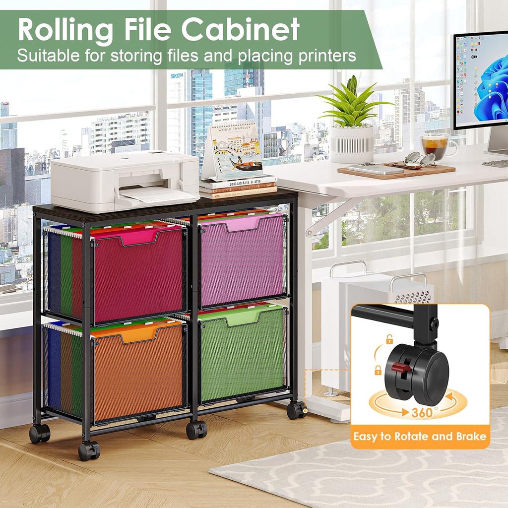 Black Mobile File Cabinet 4 Drawer Under Desk Storage