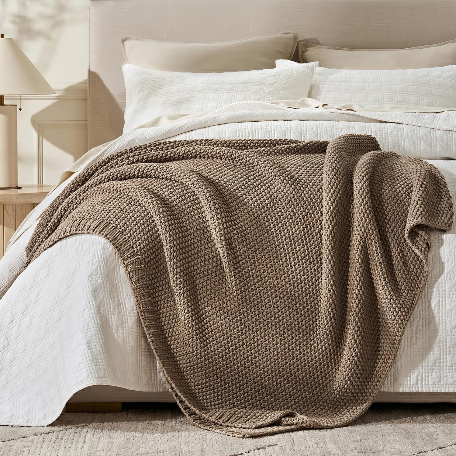 Taupe Chunky Knit Organic Cotton Decor Throw Blanket