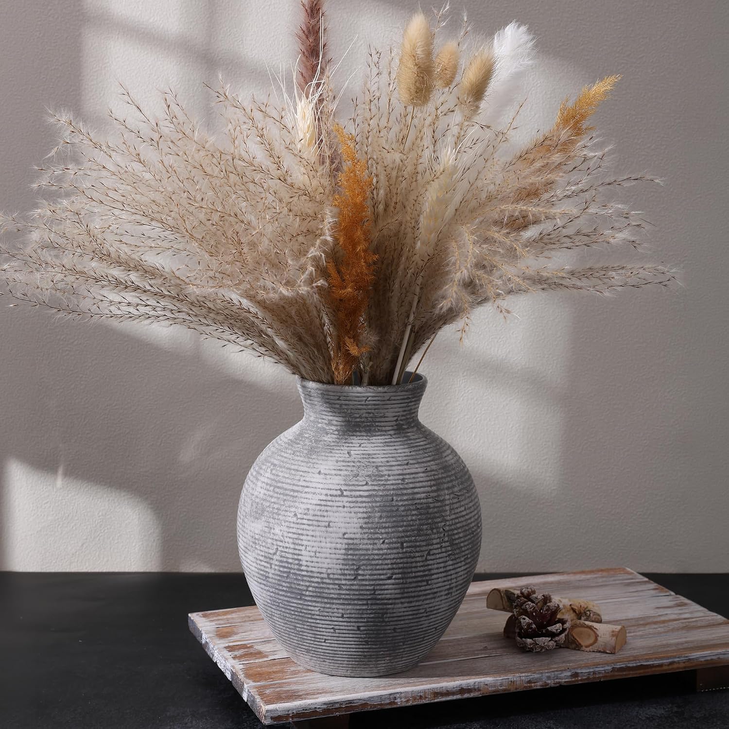 Grey Retro Farmhouse Ceramic Flower Vase