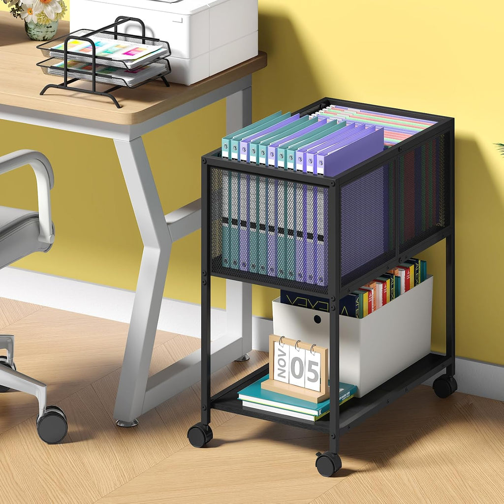 Black Metal Rolling File Cart Letter Size Organizer
