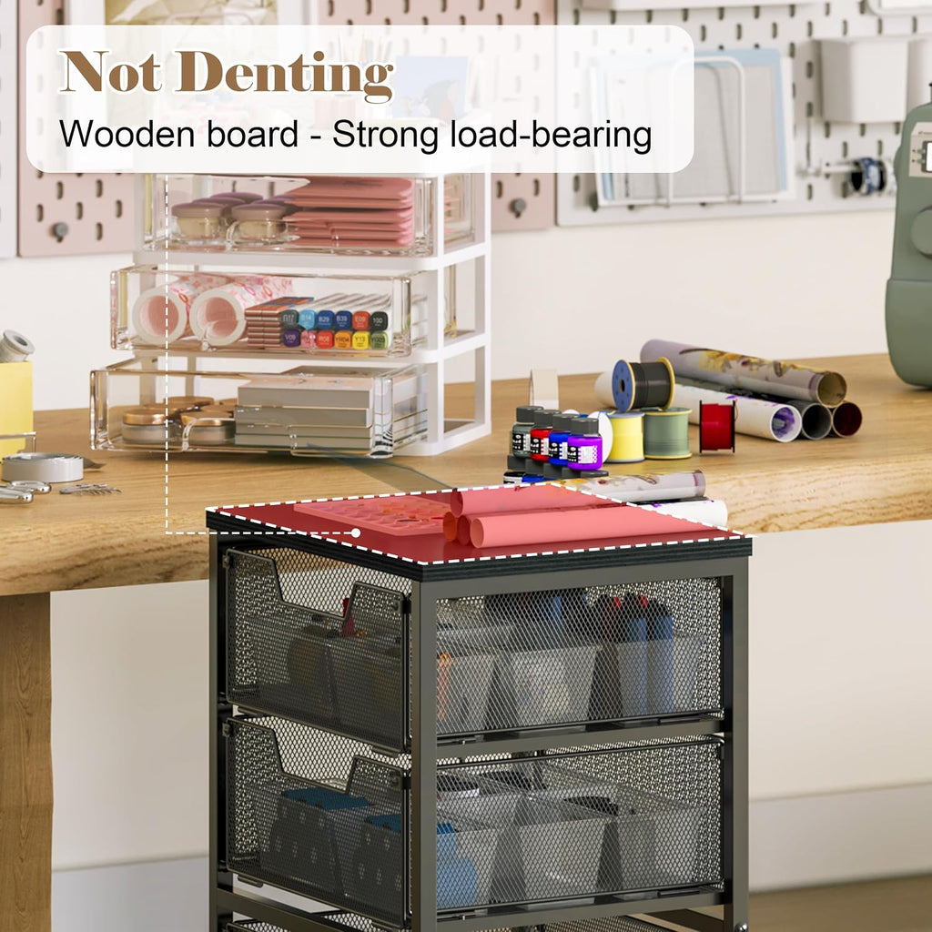 Wood Top 4 Drawer Rolling Craft Storage Utility Cart