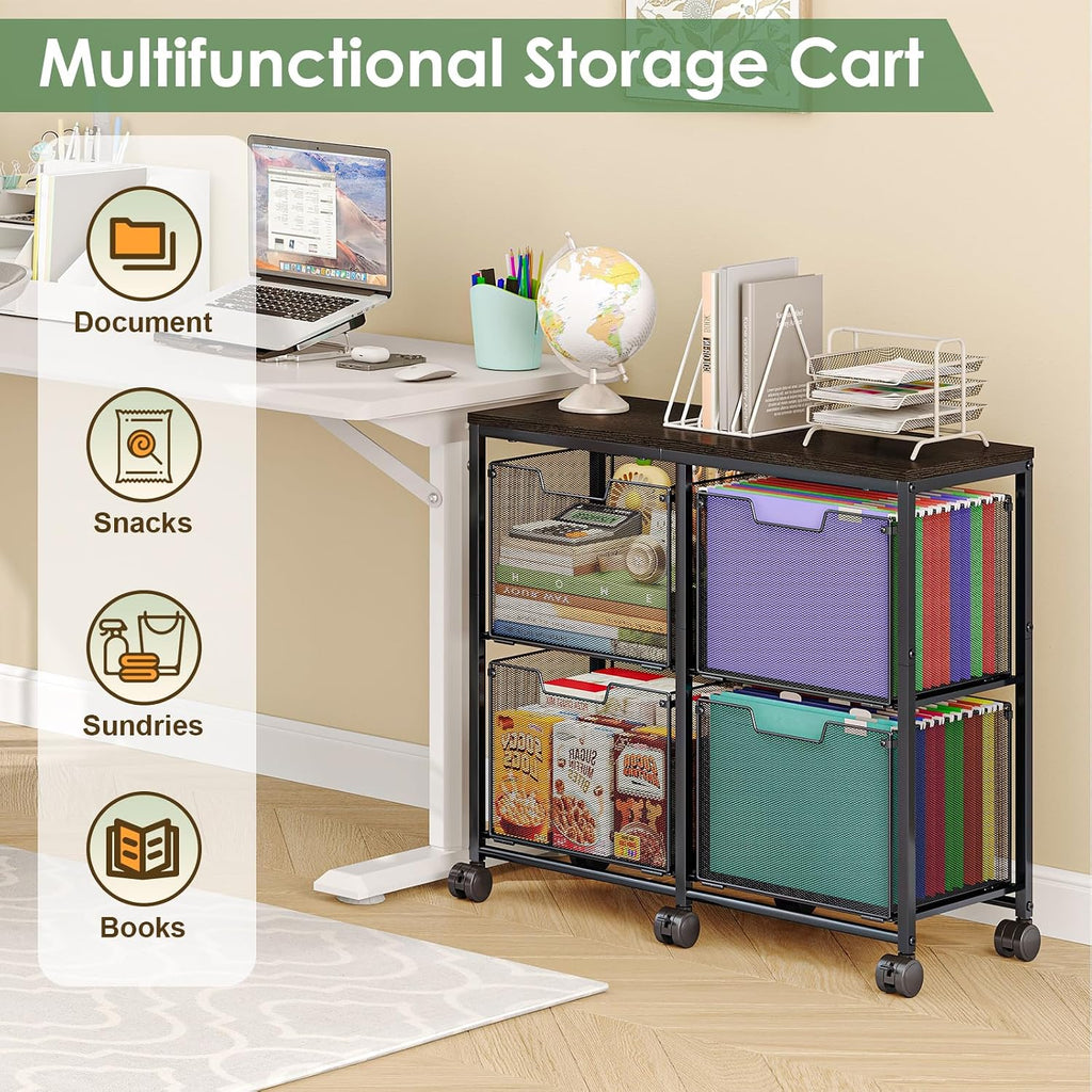 Black Mobile File Cabinet 4 Drawer Under Desk Storage
