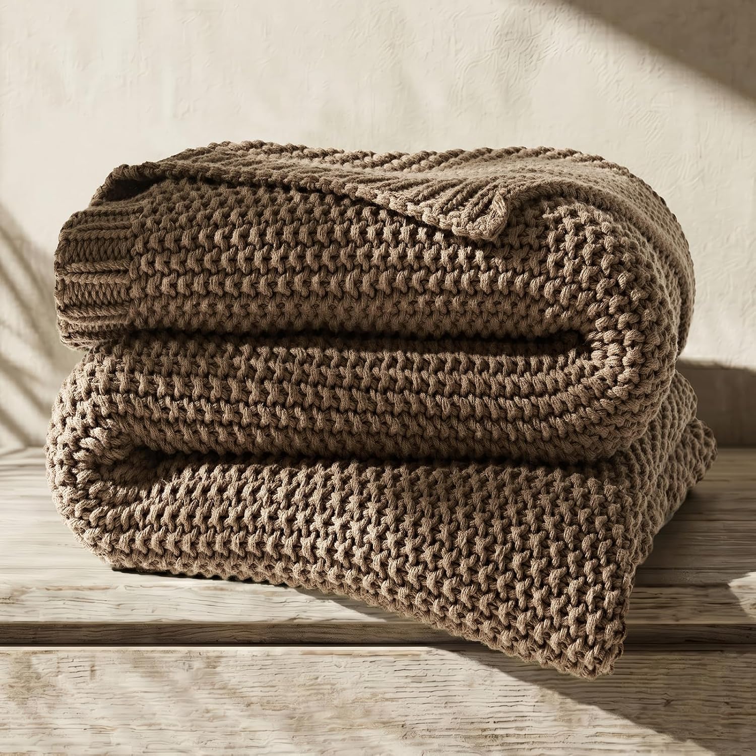 Taupe Chunky Knit Organic Cotton Decor Throw Blanket