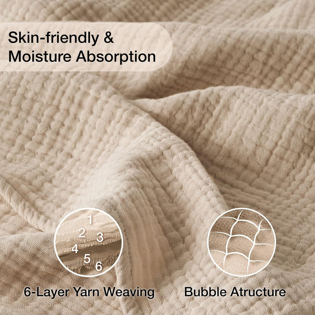 Beige 6 Layer Muslin Cotton Cooling Throw Blanket