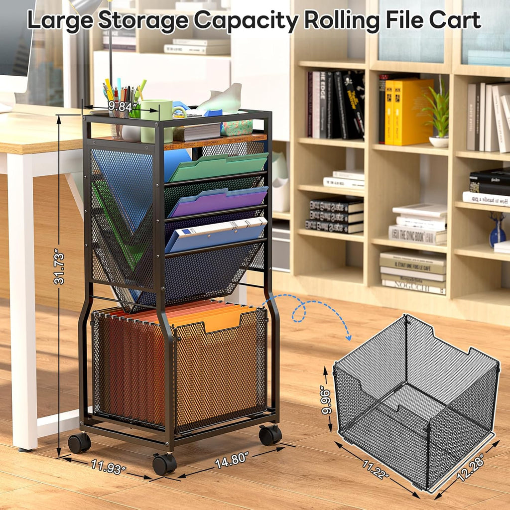 8 Tier Rolling File Cart Dual Access Desk Storage Organizer