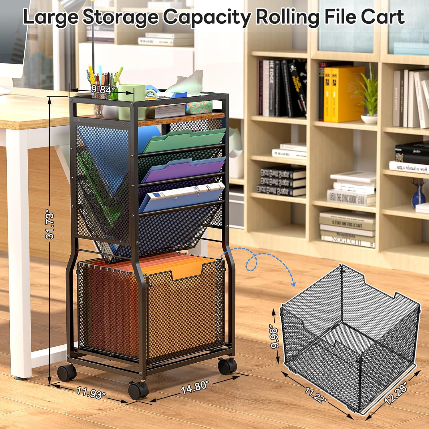 8 Tier Rolling File Cart Dual Access Desk Storage Organizer