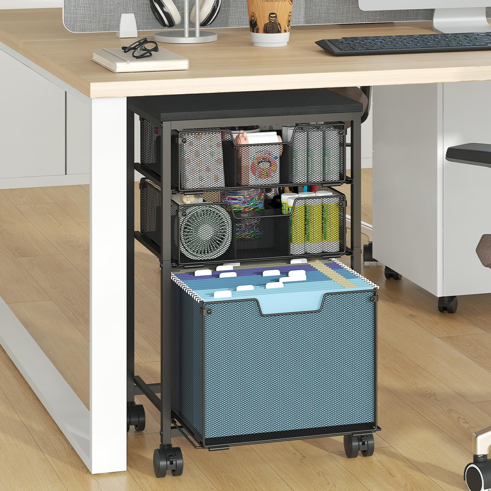 Black Rolling File Cart 2 Drawer Under Desk Storage