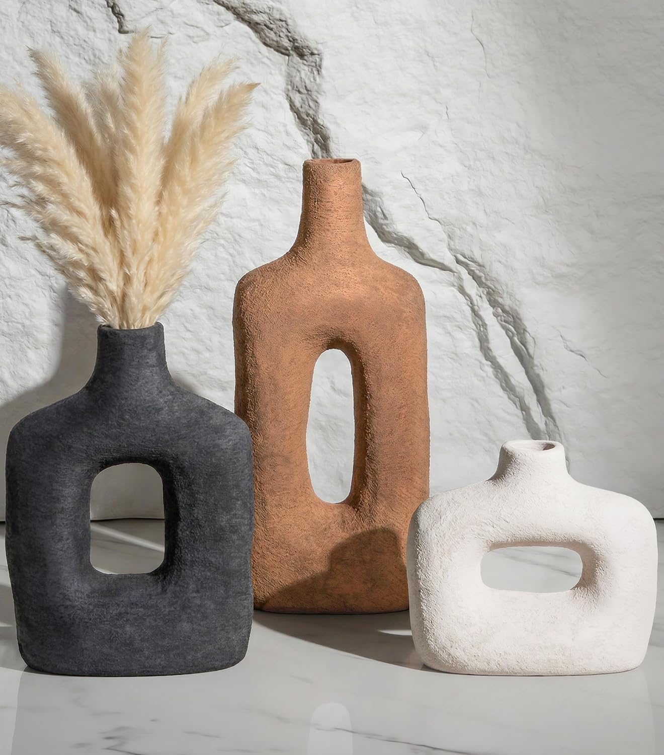 Black Rust Cutout Ceramic Vase Set Three