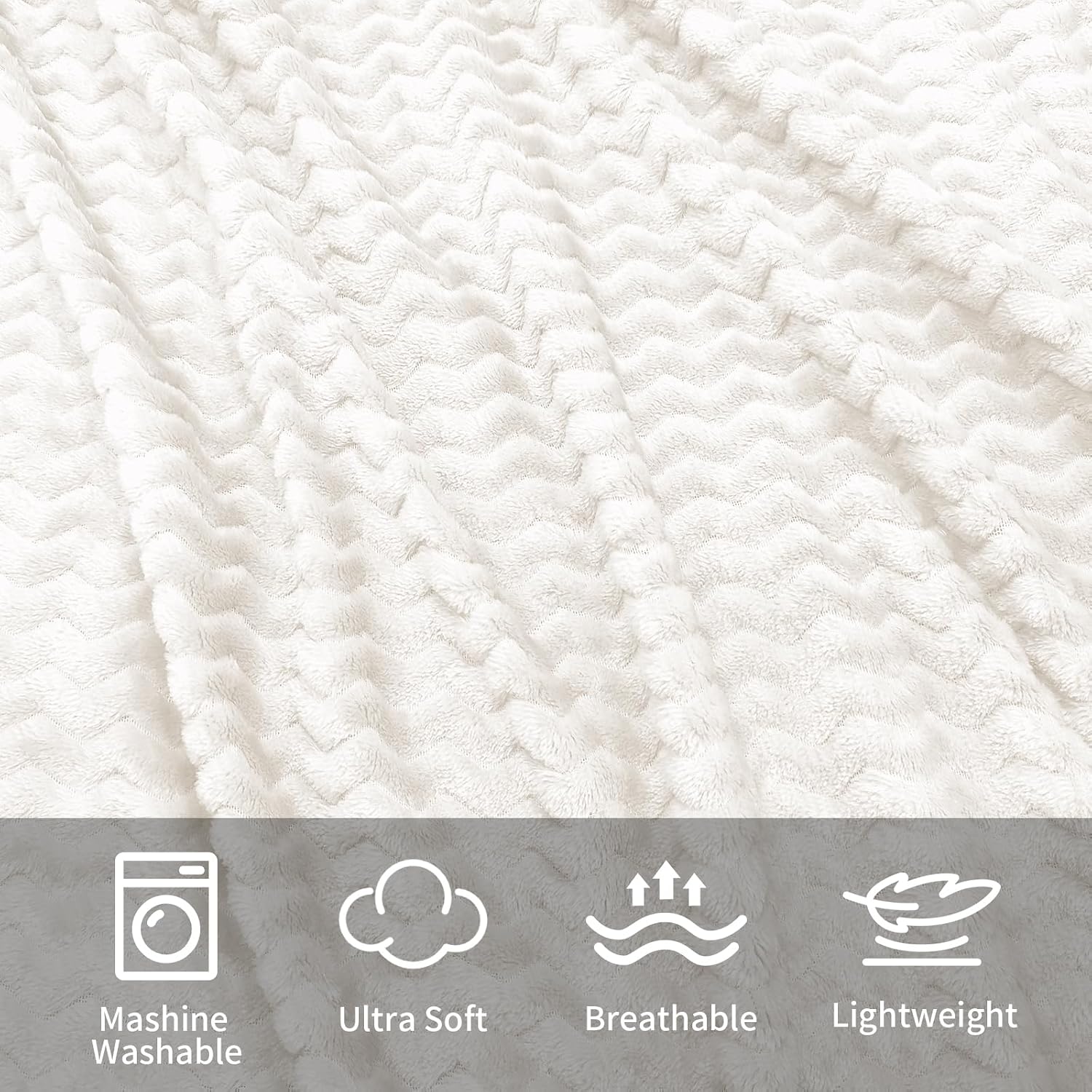 White Ribbed Fleece Throw Blanket 6 Pack Soft Gift