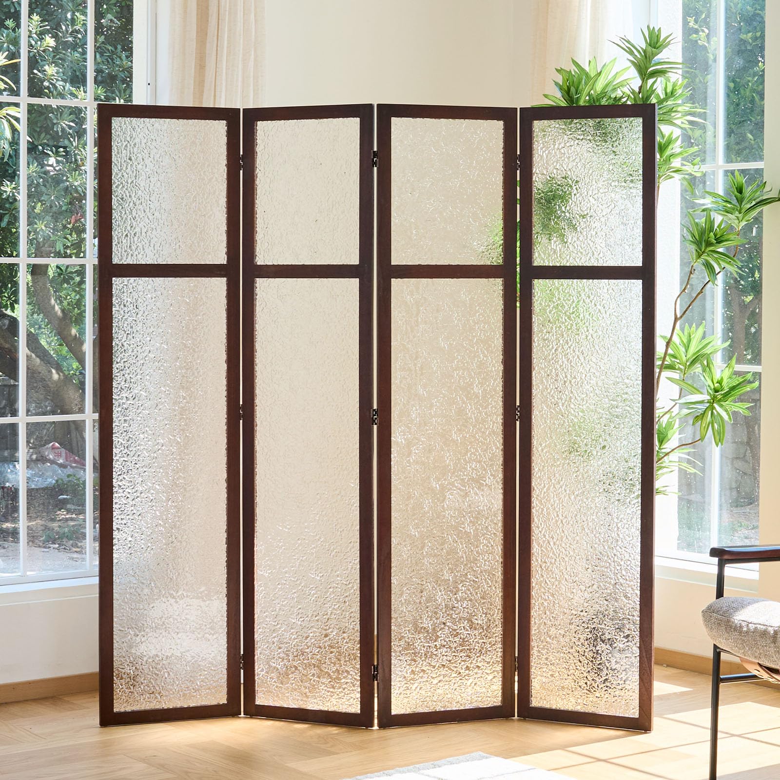 Black 4 Panel Frosted Acrylic Room Divider