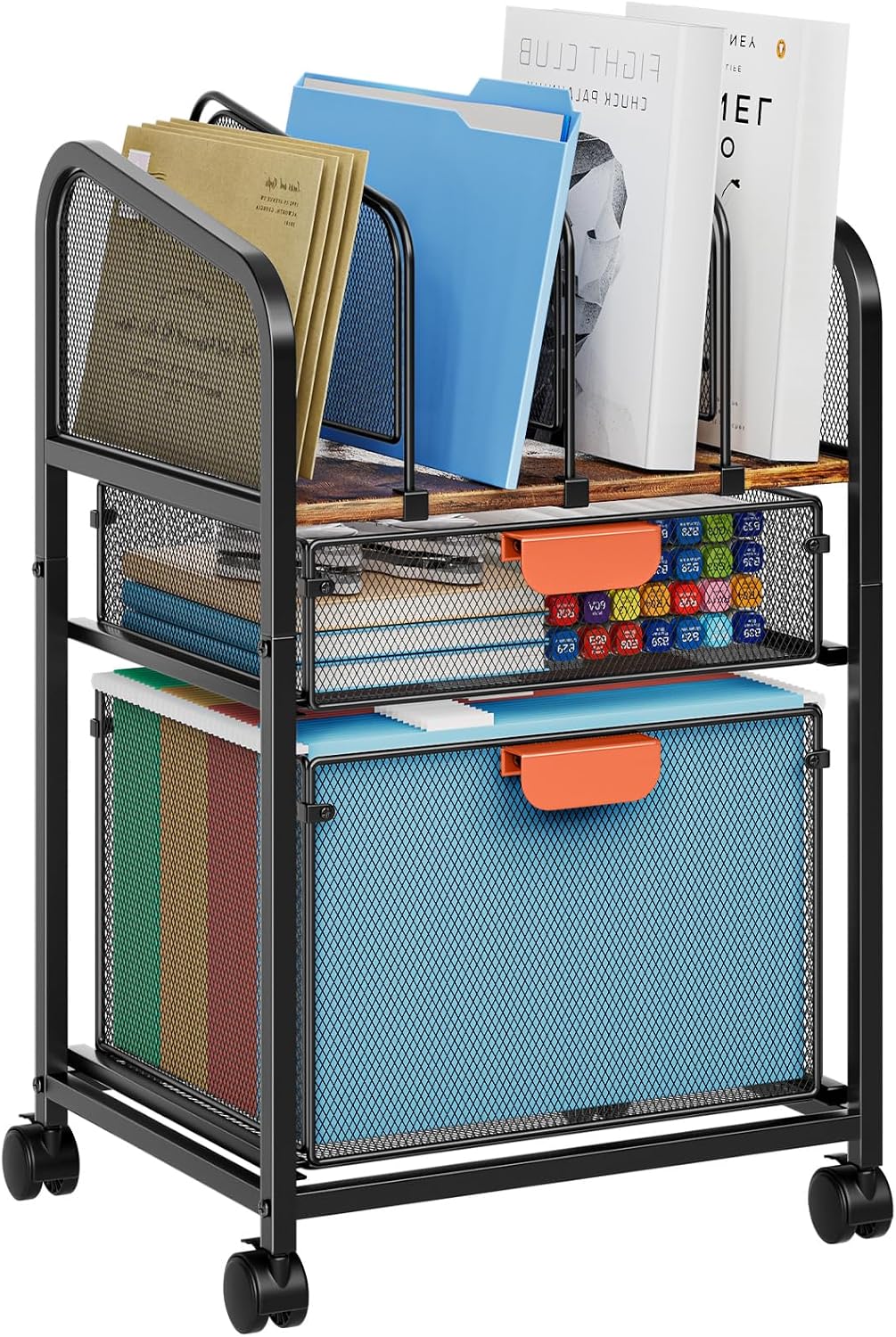 Dark Brown Lockable File Cart Adjustable Storage Organizer