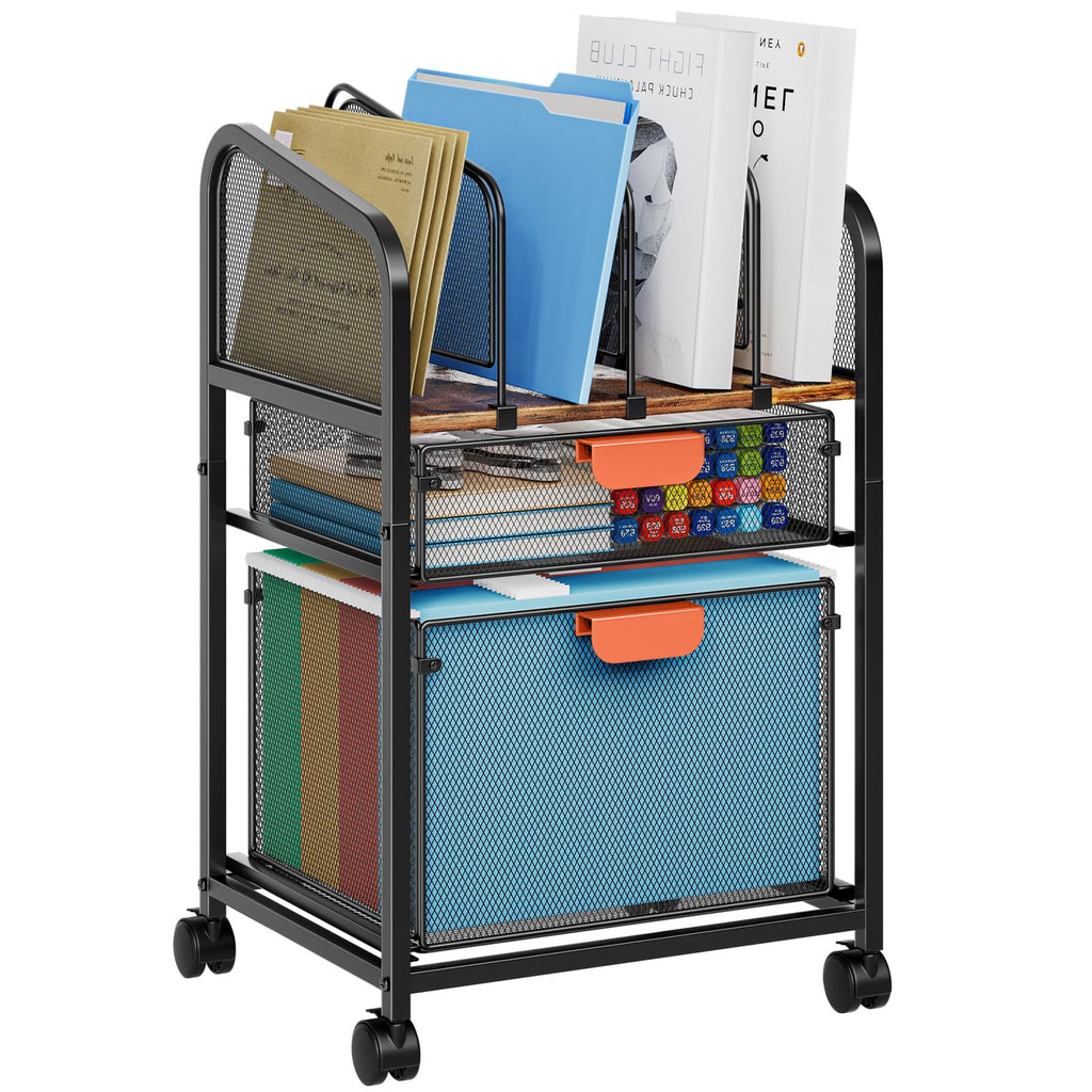 Dark Brown Lockable File Cart Adjustable Storage Organizer