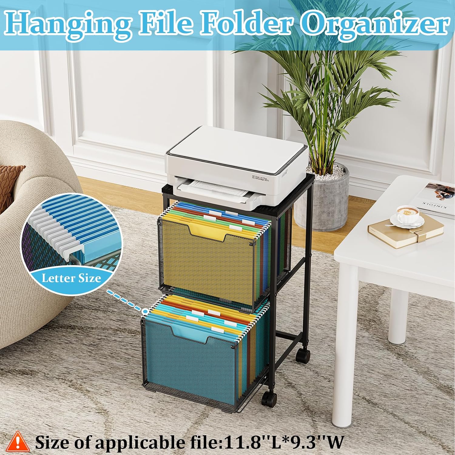 Black Rolling File Cart 2 Drawer Under Desk Storage