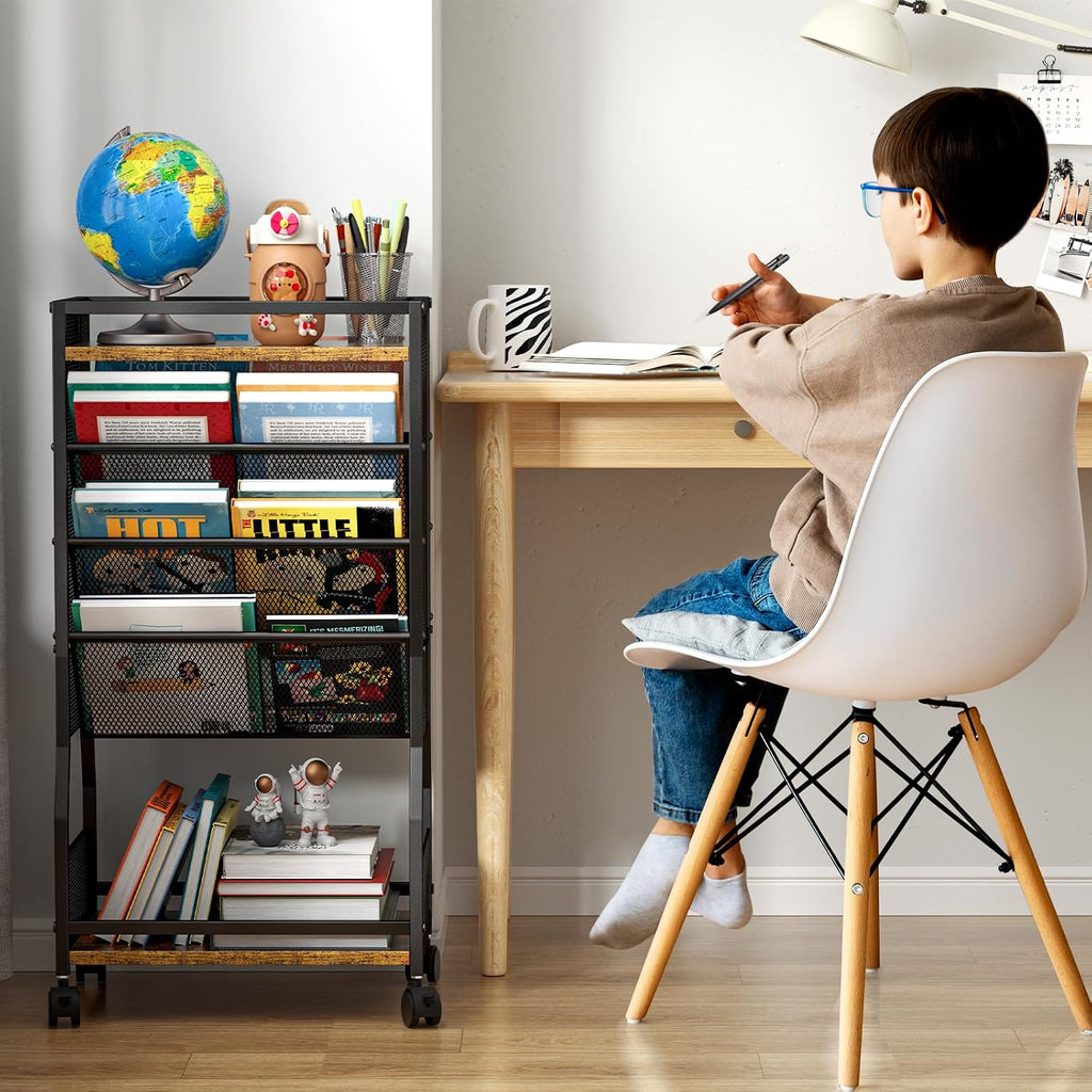 8 Tier Rolling Book Cart Mobile Storage Organizer