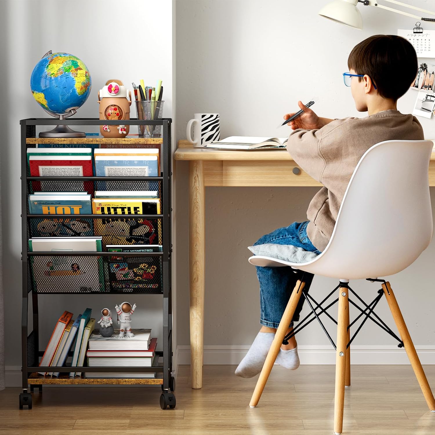 8 Tier Rolling Book Cart Mobile Storage Organizer