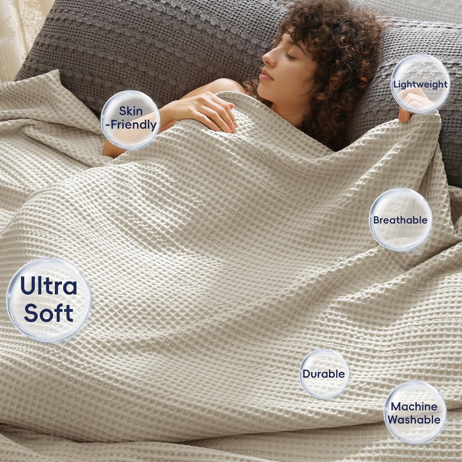 Khaki Waffle Weave Cooling Summer Throw Blanket