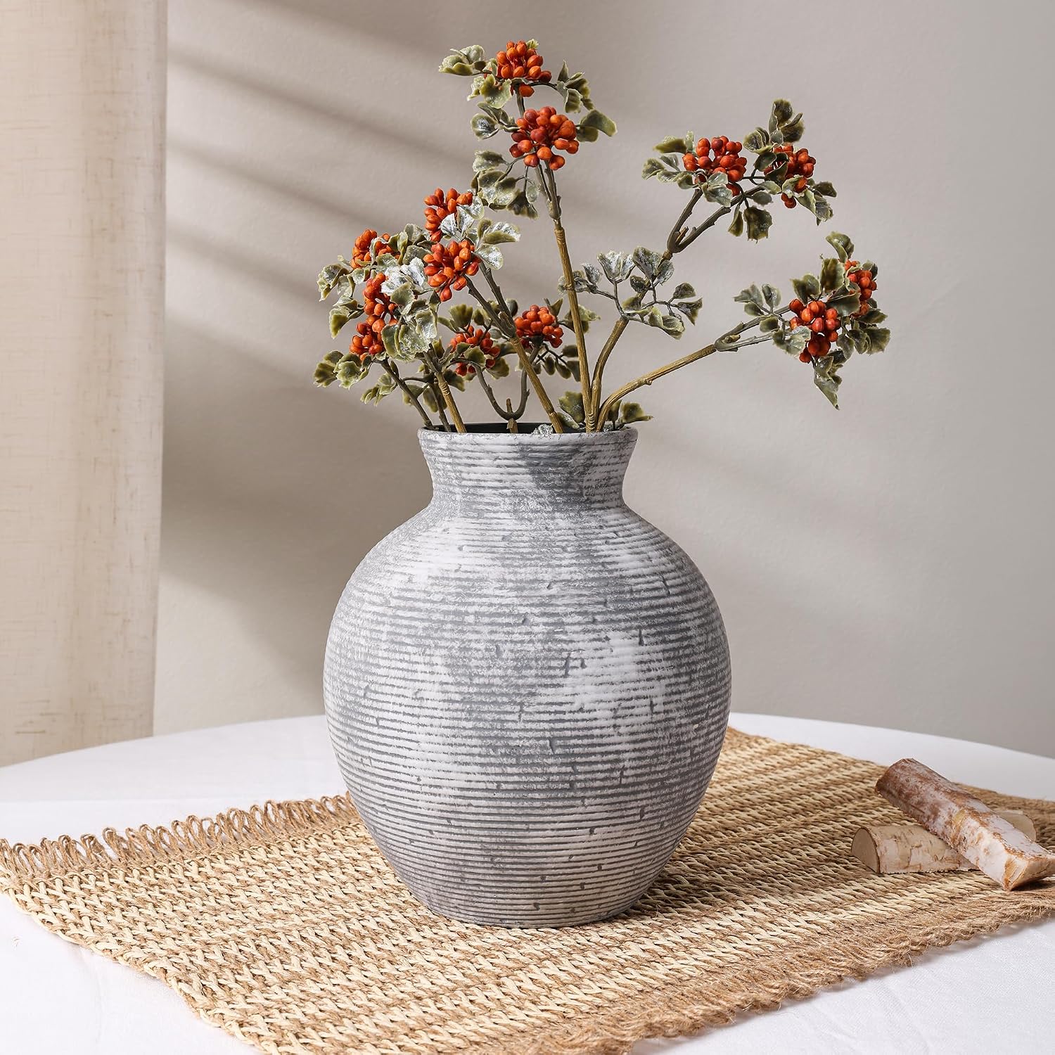Grey Retro Farmhouse Ceramic Flower Vase