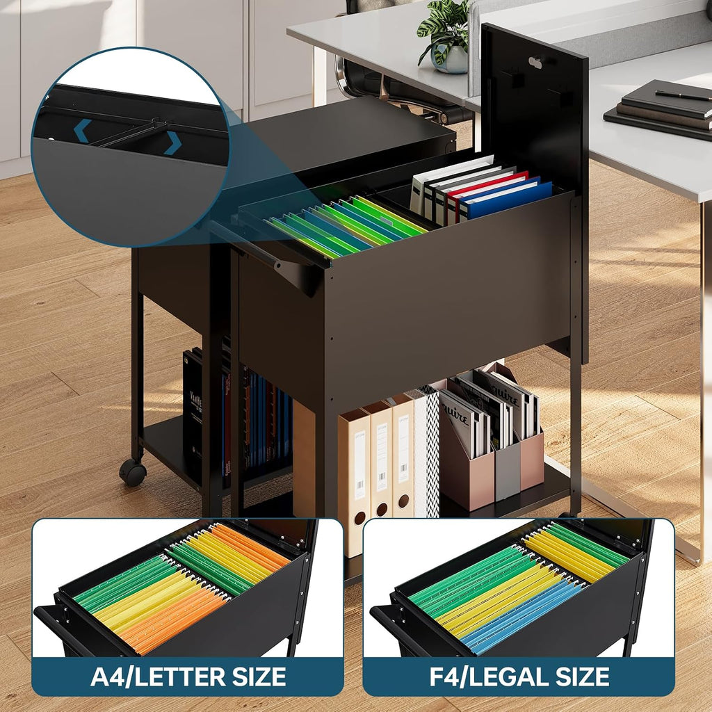 Locked Rolling File Cart Office Document Storage Organizer