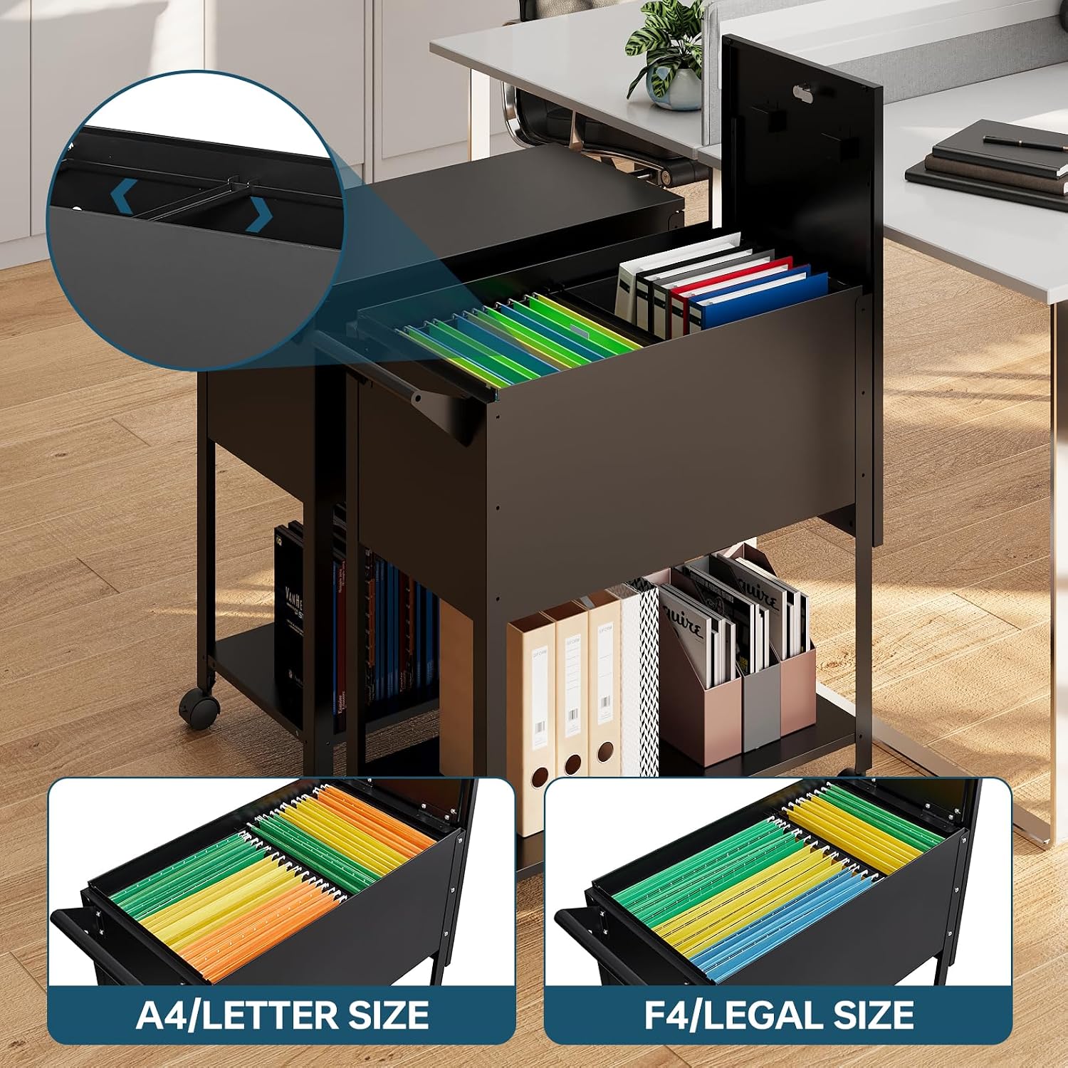 Locked Rolling File Cart Office Document Storage Organizer