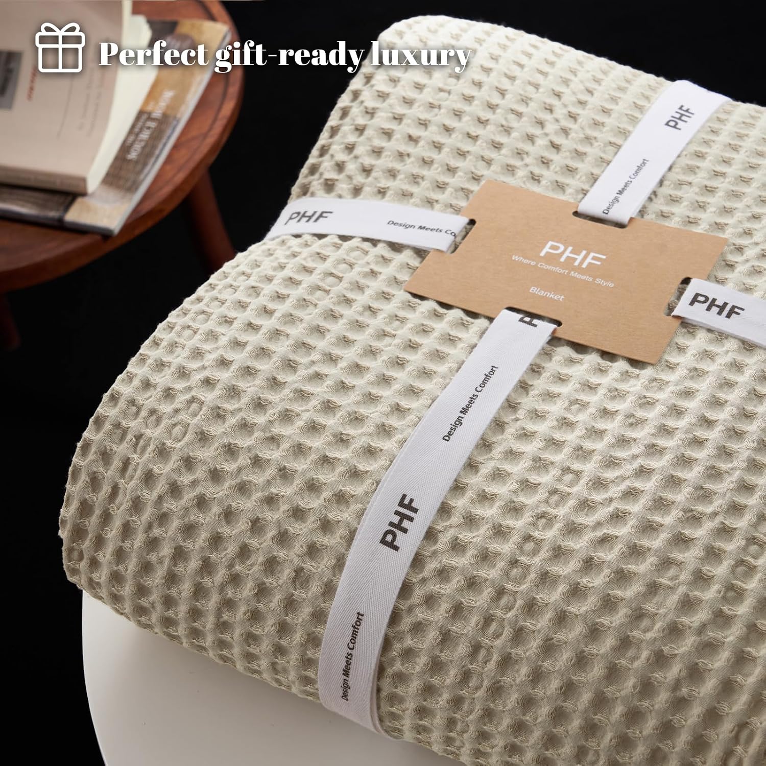 Khaki Waffle Weave Cooling Summer Throw Blanket