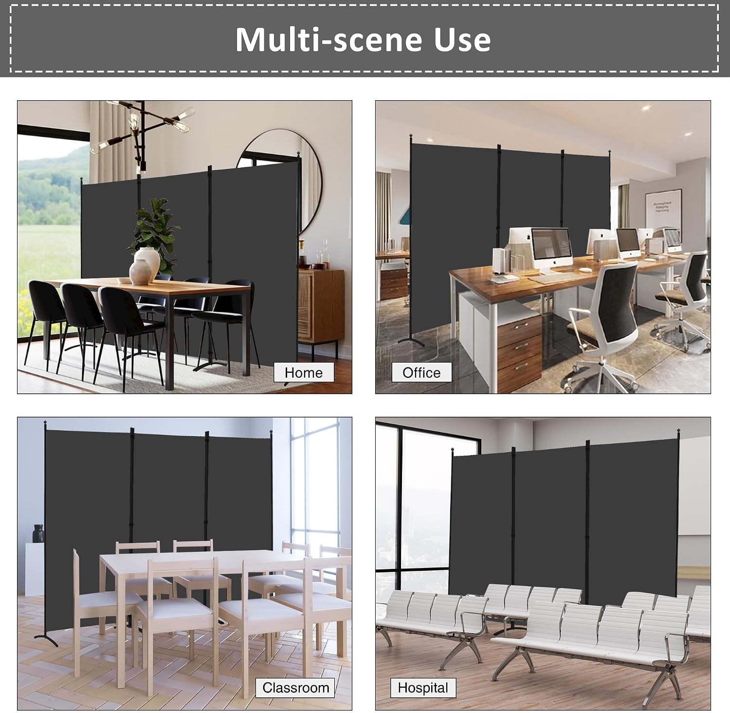 Black 3 Panel Fabric Folding Privacy Room Divider