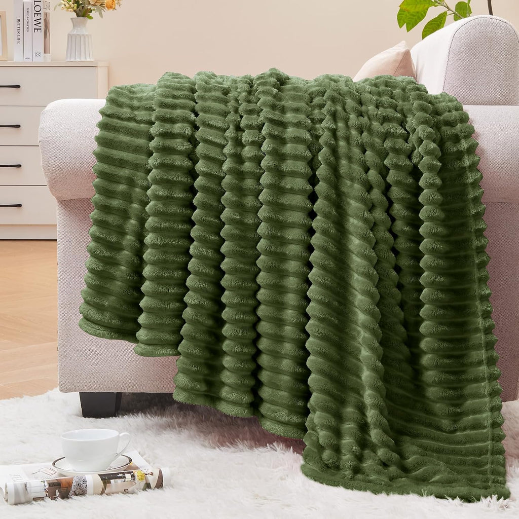 Ribbed Moss Fleece Twin Size Cozy Bed Blanket