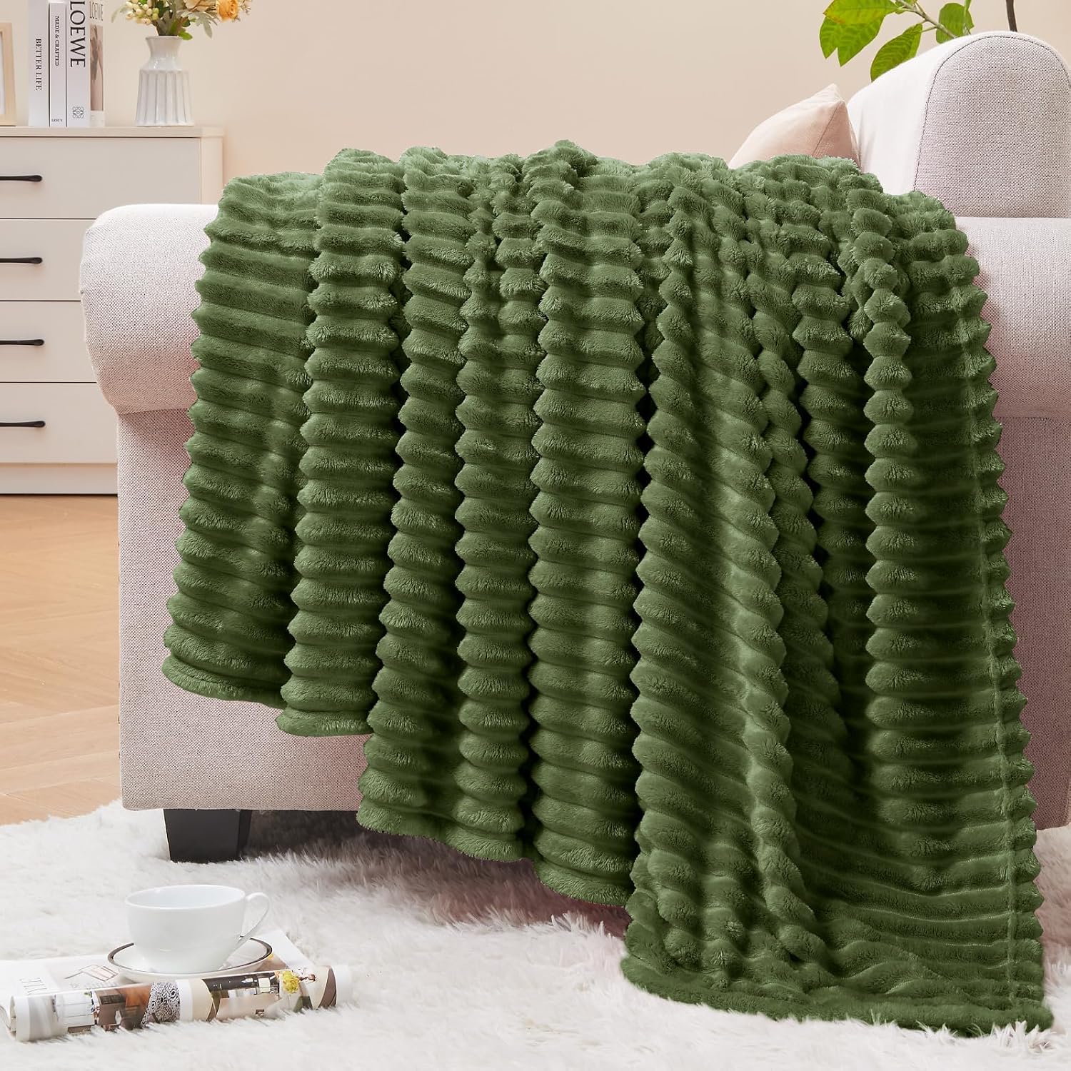 Ribbed Moss Fleece Twin Size Cozy Bed Blanket