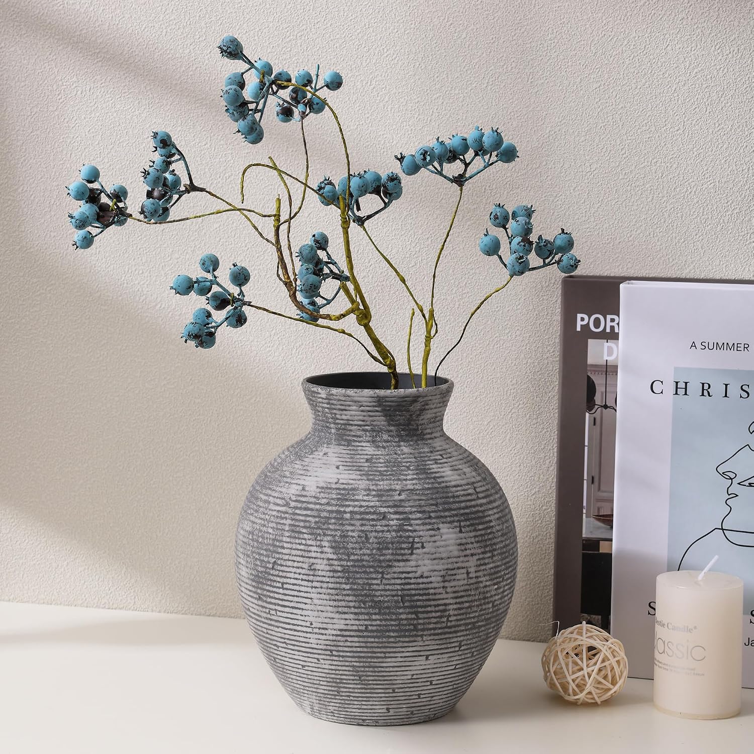 Grey Retro Farmhouse Ceramic Flower Vase