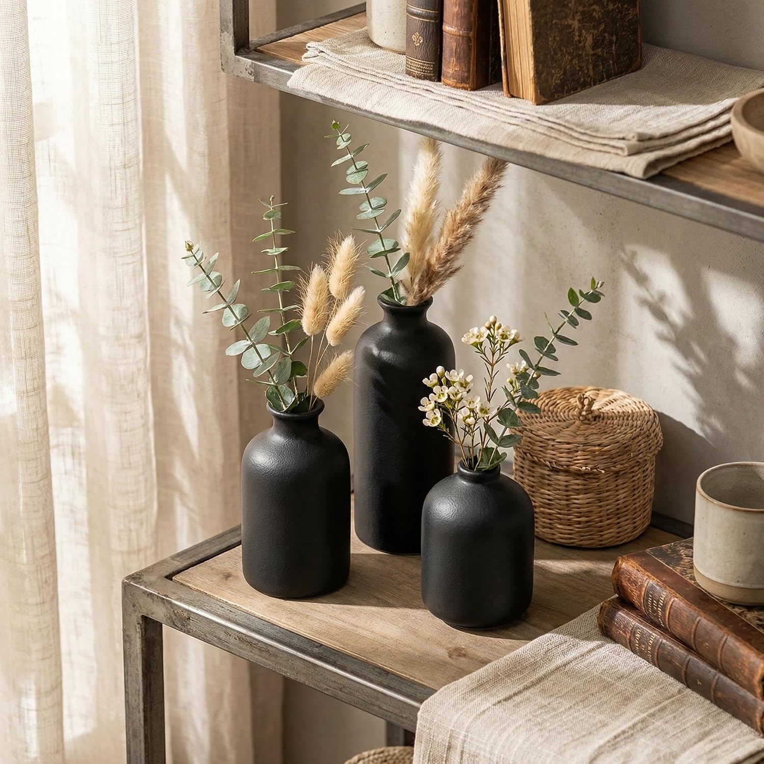 Distressed Boho Ceramic Vase Set of Three